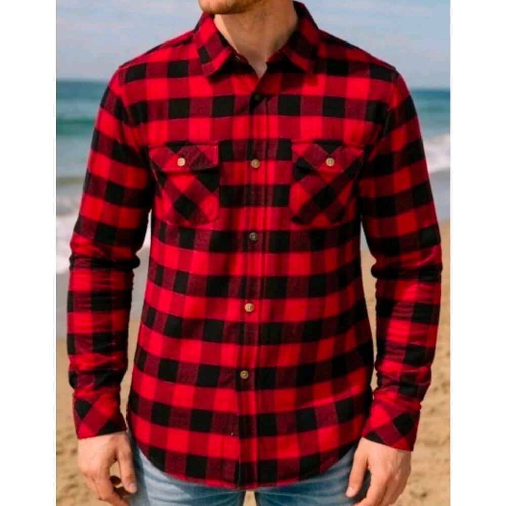 Flannel Shirt XXXL Infinity Apparel Co Brushed Red Black Plaid Button Front